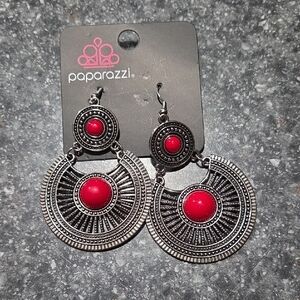 Paparazzi Silver and Red Earrings